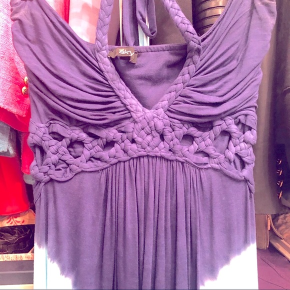 SKY Blue Tie Dye Halter Maxi Dress Sz S - Picture 2 of 7